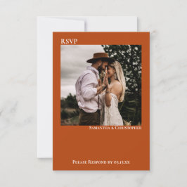 Rust Orangeモダンシンプルミニマリスト結婚写真 出欠カード