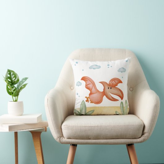 Rust Orange Dinosaur Nursery Pillow Cute Pterodact クッション (椅子)