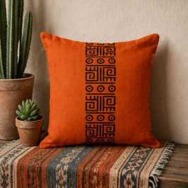 Rust Orange Geometric Greek Key Tribal Black Aztec クッション