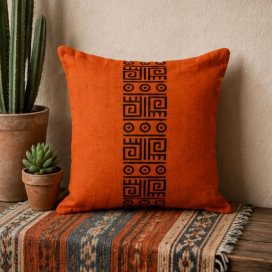 Rust Orange Geometric Greek Key Tribal Black Aztec クッション