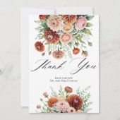 Rust Orange Sage Green Blush Flowers Wedding Photo サンキューカード (正面)