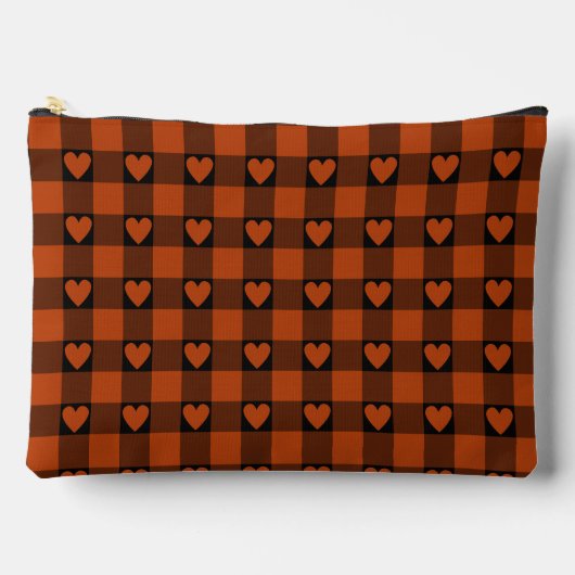 Rust Red Black Buffalo Heart Plaid アクセサリーポーチ (正面)
