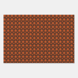 Rust Red Black Buffalo Heart Plaid ラッピングペーパーシート