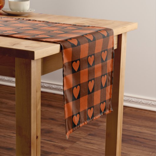 Rust Red Black Buffalo Heart Plaid Table Runner ショートテーブルランナー (インサイチュ)