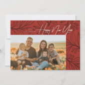 Rust Red Inked Boughs写真ハッピー新年カード シーズンカード (正面)