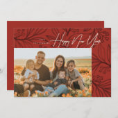 Rust Red Inked Boughs写真ハッピー新年カード シーズンカード (正面/裏面)