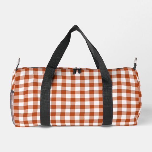 Rust Red Plaid Gingham Personalized ダッフルバッグ (裏面)