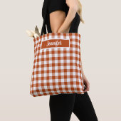 Rust Red Plaid Gingham Personalized トートバッグ (クローズアップ)
