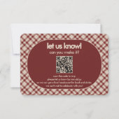 Rust Red Plaid QRコード ウェディング RSVP 同封カード (正面)
