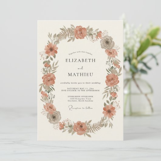 Rust Resplendent Botanical Wedding 招待状 (スタンド正面)