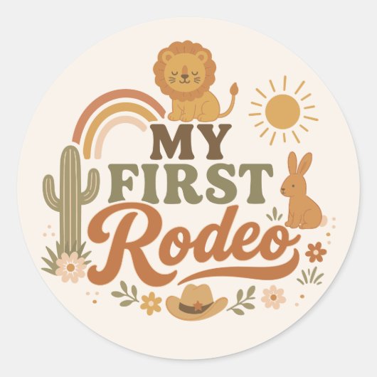 Rust Rodeo First Birthday Stickers | Neutral Boho  ラウンドシール (正面)