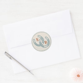 Rust Teal Western Horseshoe Wedding Monogram ラウンドシール