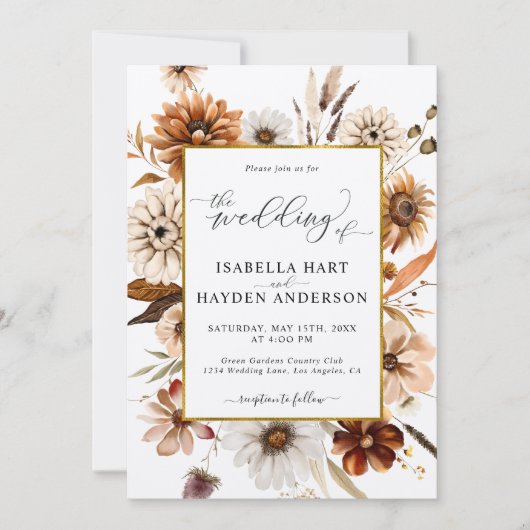 Rust Terracotta秋オールインワンQRコード結婚ズ 招待状 (正面)