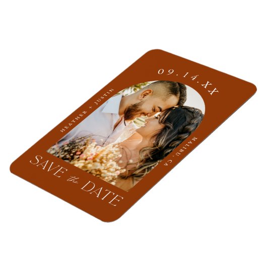 Rust Terracotta Boho秋写真Save the Date マグネット (左側)