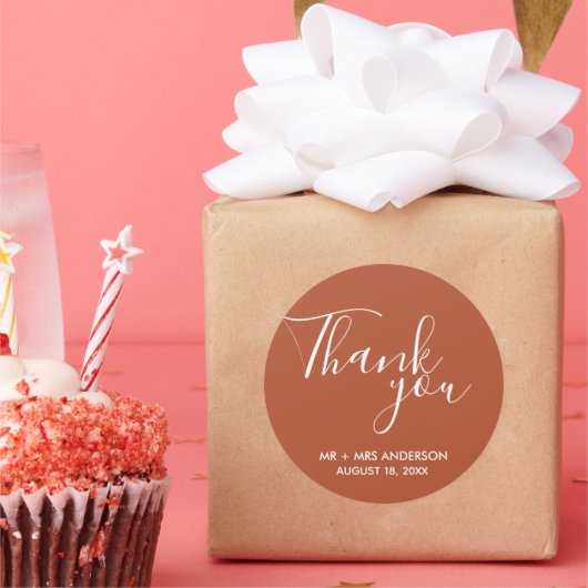 Rust Terracotta Boho 結婚's Thank You ラウンドシール (パーティー)