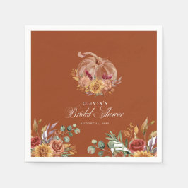 Rust Terracotta Floral Pampas Grass and Pumpkin スタンダードカクテルナプキン