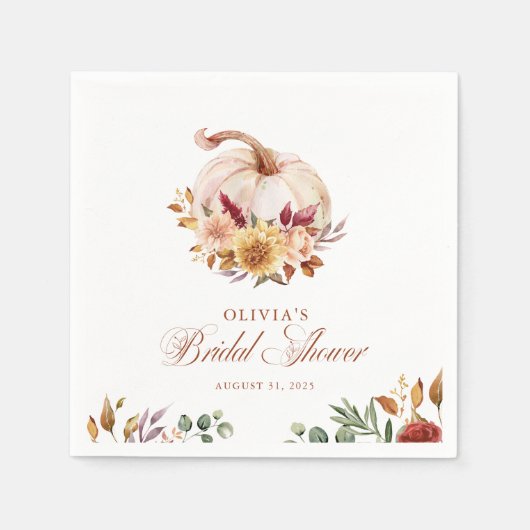 Rust Terracotta Floral Pampas Grass and Pumpkin スタンダードカクテルナプキン (正面)