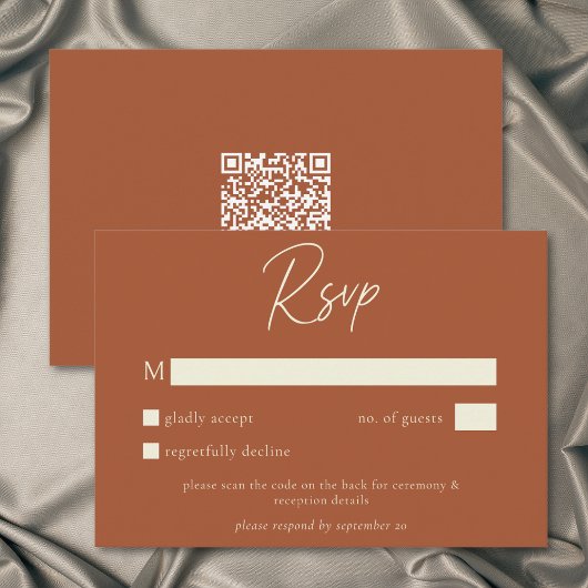 Rust Terracotta Minimalist Fall Wedding QR Code 出欠カード