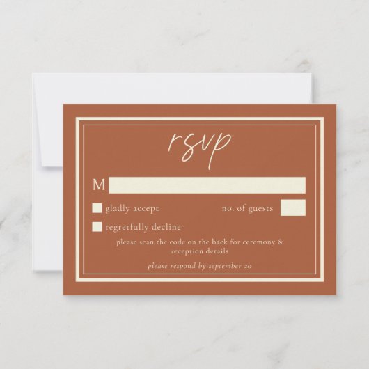 Rust Terracotta Minimalist Frame 結婚式QRコード 出欠カード (正面)
