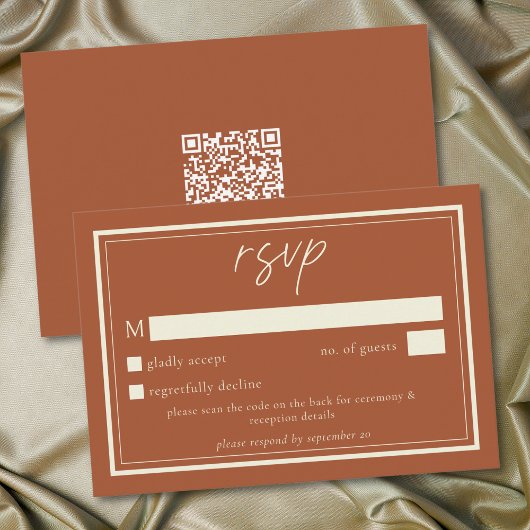 Rust Terracotta Minimalist Frame Wedding QR Code 出欠カード