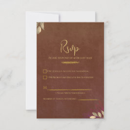 Rust Terracotta Velvet Luxe Gold ウェディングRSVP 出欠カード