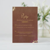 Rust Terracotta Velvet Luxe Gold ウェディングRSVP 出欠カード (スタンド正面)