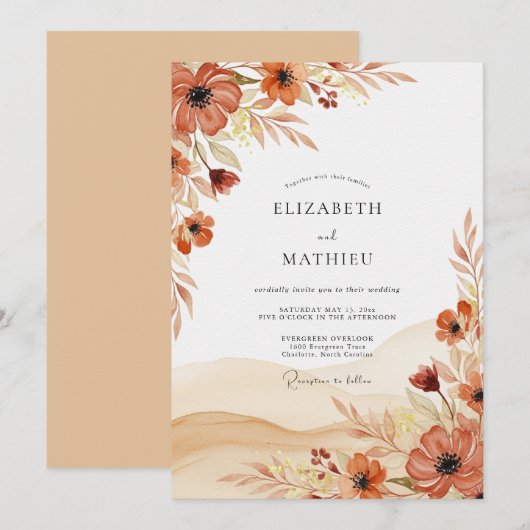 Rust Whimsical Autumnal Wedding 招待状 (正面/裏面)