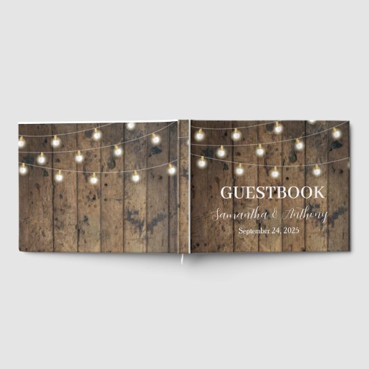 Rust Wood String lights Script 結婚's ゲストブック (全面)