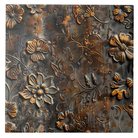 Rusted Metal Antique Floral  タイル (正面)