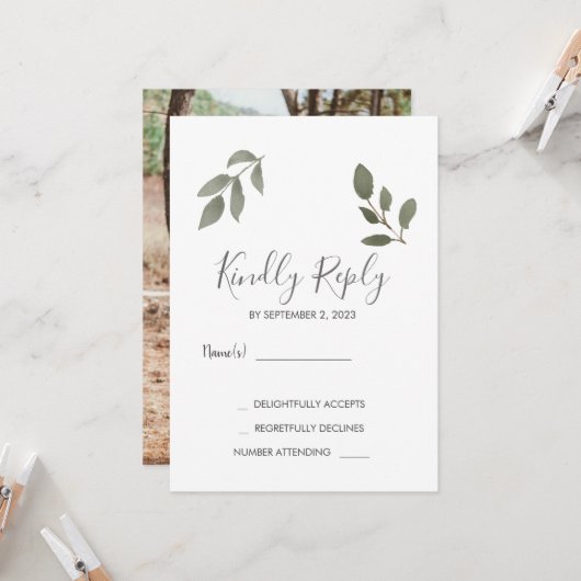 Rustiボエレガントタニカル離れフォトウェディングRSVP 招待状 (正面/裏面インサイチュ)