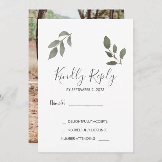 Rustiボエレガントタニカル離れフォトウェディングRSVP 招待状 (正面/裏面)