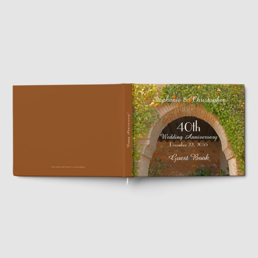 rusticな門のアーチとオレンジ 40周年パーティー ゲストブック (全面)
