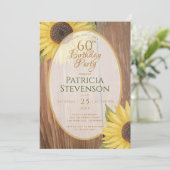  rusticな60歳の誕生日パーティー　ひまわり　木の花 招待状 (スタンド正面)