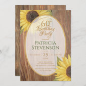  rusticな60歳の誕生日パーティー　ひまわり　木の花 招待状 (正面/裏面)