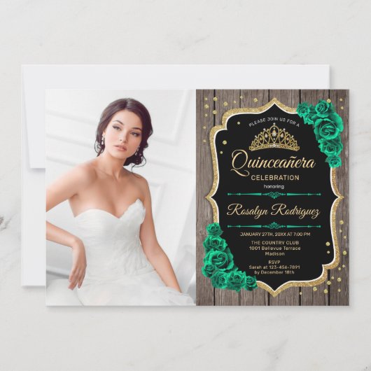 Rusticエメラルドグリーンフォトキンセアニェラ 招待状 (正面)