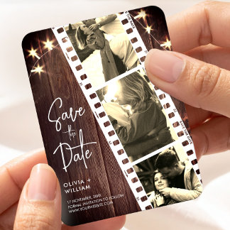 Rustic ウェディングフォトストリップ Save the Date マグネット