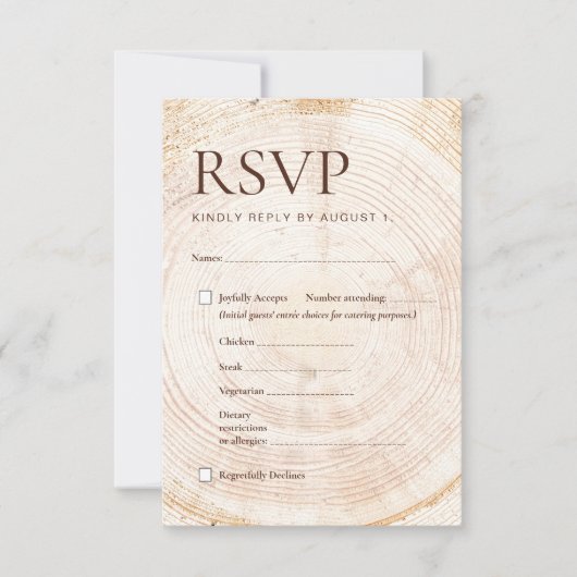 Rustic ウェディング+ウッドランド RSVP カード+食事の選択 (正面)