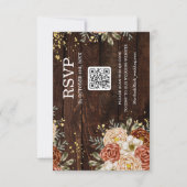 Rustic ウェディング 木製 フラワー QRコード 予約 招待状 (正面)