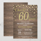  rustic ウッド ゴールド 60歳の誕生日 ダイヤモンド 招待状 (正面/裏面)