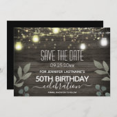 rustic ストリング ライト 50歳の誕生日 save the date 招待状 (正面/裏面)