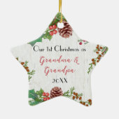 Rustic 1st Christmas Custom Photo New Grandparents セラミックオーナメント (裏面)