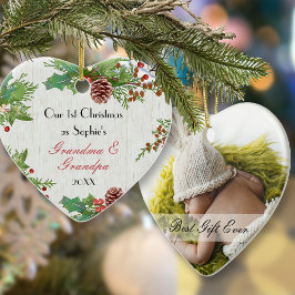 Rustic 1st Christmas New Grandparents Photo  セラミックオーナメント