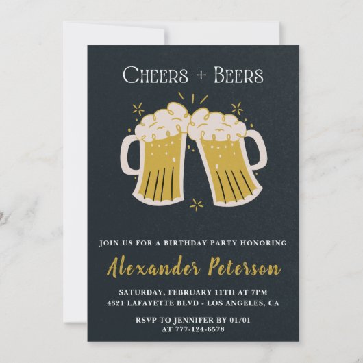 Rustic 28th birthday invitations Cheers Beers Men  招待状 (正面)