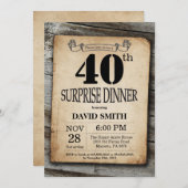 Rustic 40th Surprise Birthday Dinner Vintage Wood 招待状 (正面/裏面)