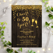 Rustic 50th Anniversary - Cheers to 50 Years Gold 招待状