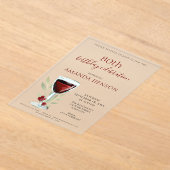 Rustic 80th Birthday Red Wine Surprise Birthday アクリル招待状 (レイダウン)