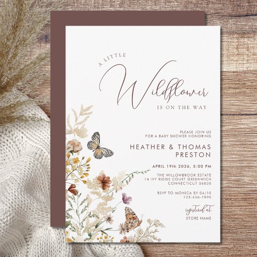 Rustic A Little Wildflower Baby Shower 招待状