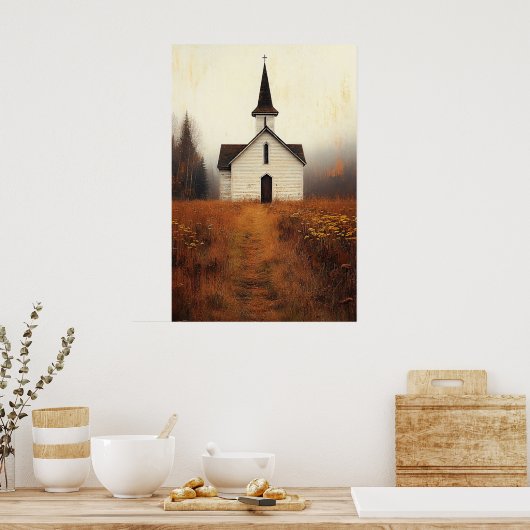 Rustic Abandoned Church Painting ポスター (キッチン)
