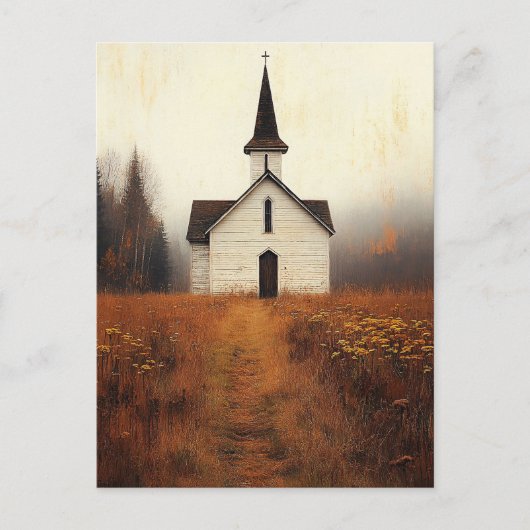 Rustic Abandoned Church Painting ポストカード (正面)