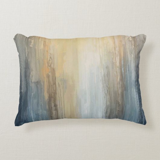 Rustic Abstract Blue Brown Yellow Stripe アクセントクッション (正面)